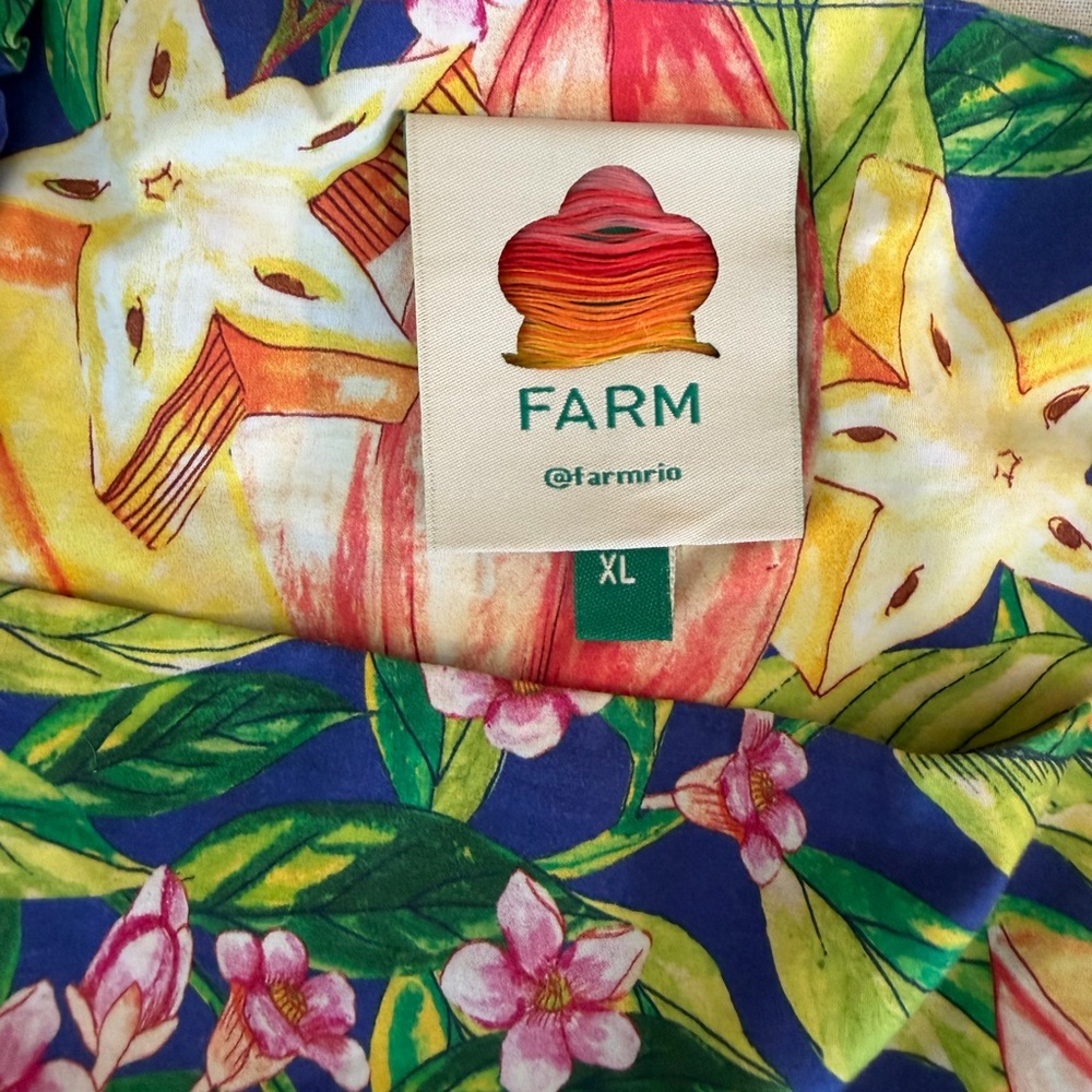 Farm Rio Tropical Fruit Floral Mini Dress XL Sleeveless Tiered - Picture 3 of 10